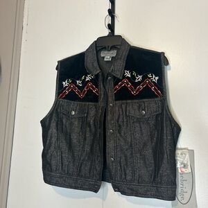 Stonebridge Black Metallic Denim Jacket with Embroidery, velvet and Rhinestones.